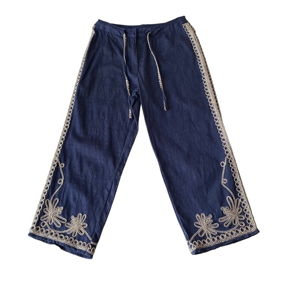 Vtg Lew Magram New York Dark Wash Embroidery Silk Denim Capri Jean Smallx22” - Picture 1 of 10